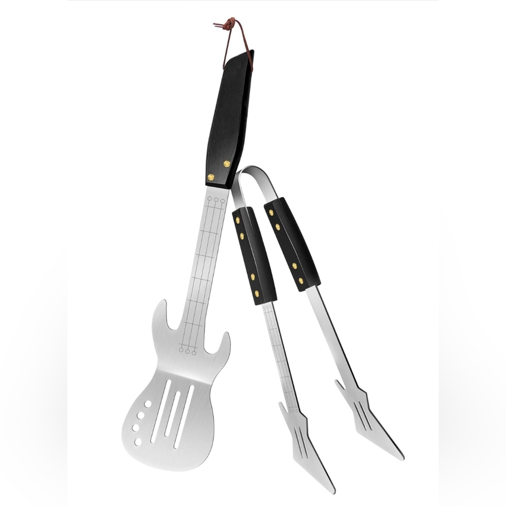 Rock Guitar Tongs! Heavy Duty Stainless Steel 2-Piece BBQ Tool Set - NEW UNUSED